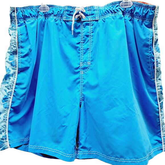 Faded Glory Blue Hibiscus print lined pockets drawstring Swim Trunks 3XL - Picture 2 of 6